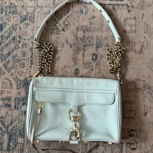 Gold-Chain White Leather Shoulder Bag